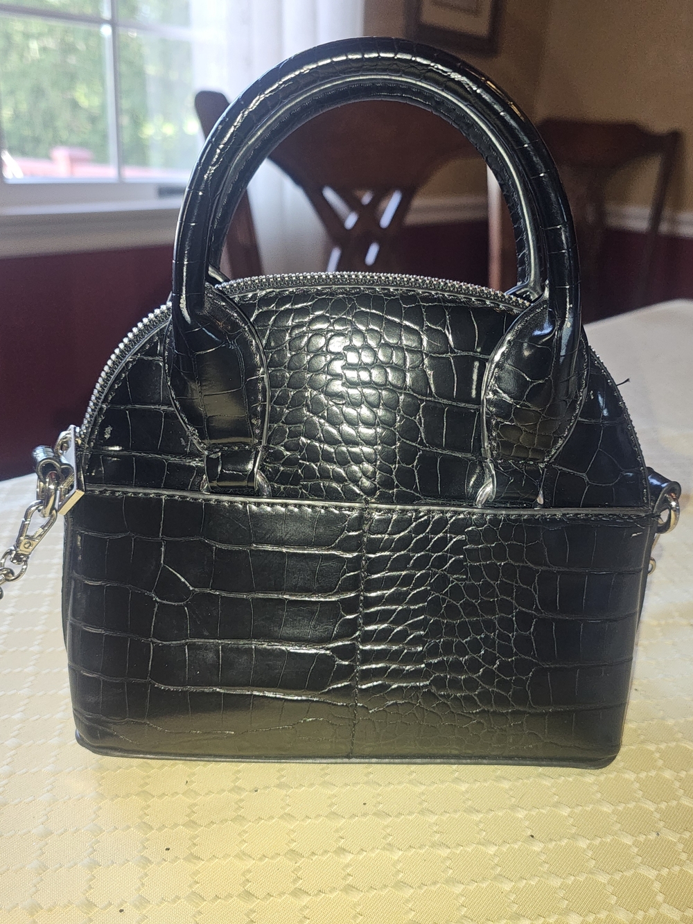 Zara Animal Embossed Faux Leather Black Bowling Mini Satchel with Chain Strap